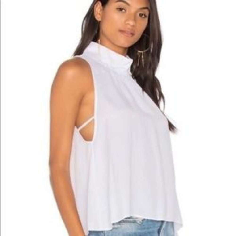 Free People Mock-Neck Sleeveless Blouse Top Womens Breezy Cut outs